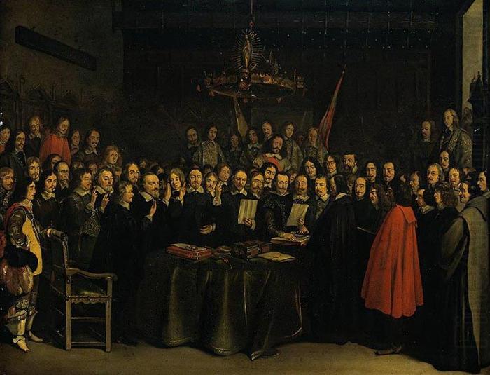 Gerard ter Borch the Younger Ratification of the Peace of Munster between Spain and the Dutch Republic in the town hall of Munster, 15 May 1648. china oil painting image